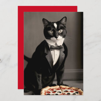 convite para pizza e gato tuxedo