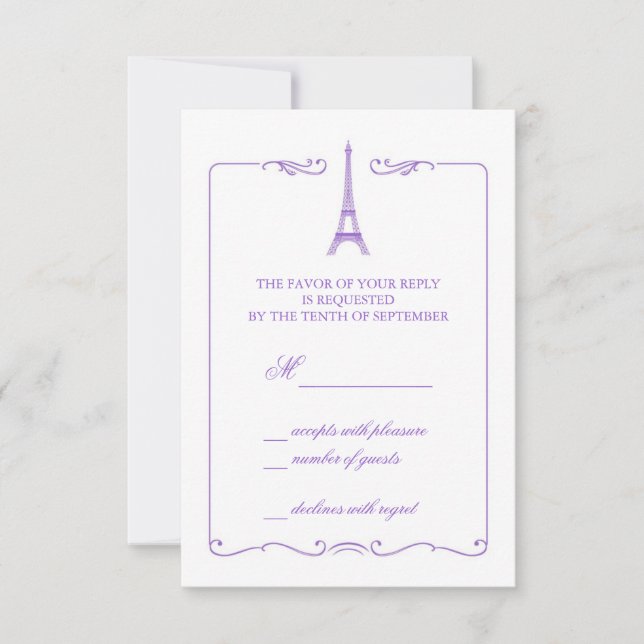 Convite para placa RSVP Elegante de torre Eiffel (Frente)