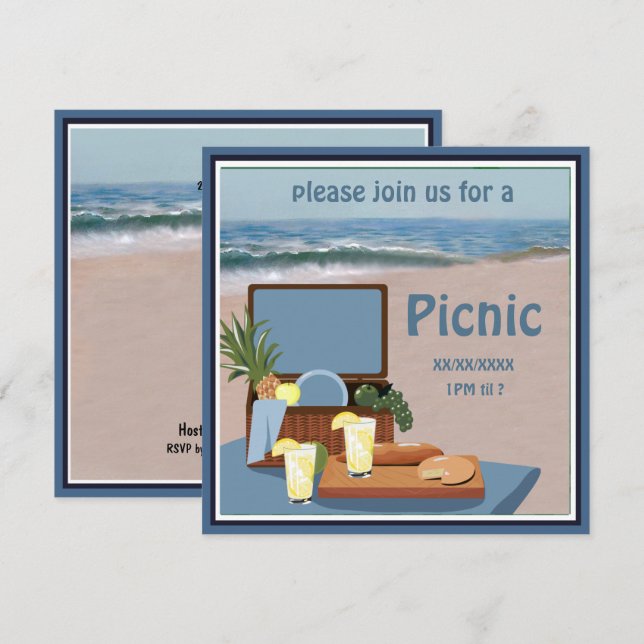 Convite para Praia do Picnic Basket (Frente/Verso)