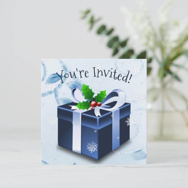 Convite para presente de Natal Azul (Em pé/Frente)