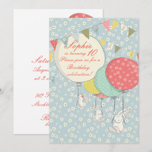 Convite para Primavera voando em Bunny Birthday