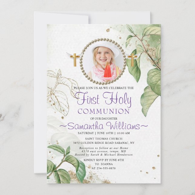 Convite para Primeira Comunhão de Fotos Moderna El (Frente)