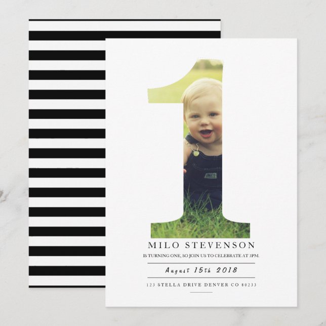 Convite para primeira Festa de aniversário moderno (Frente/Verso)