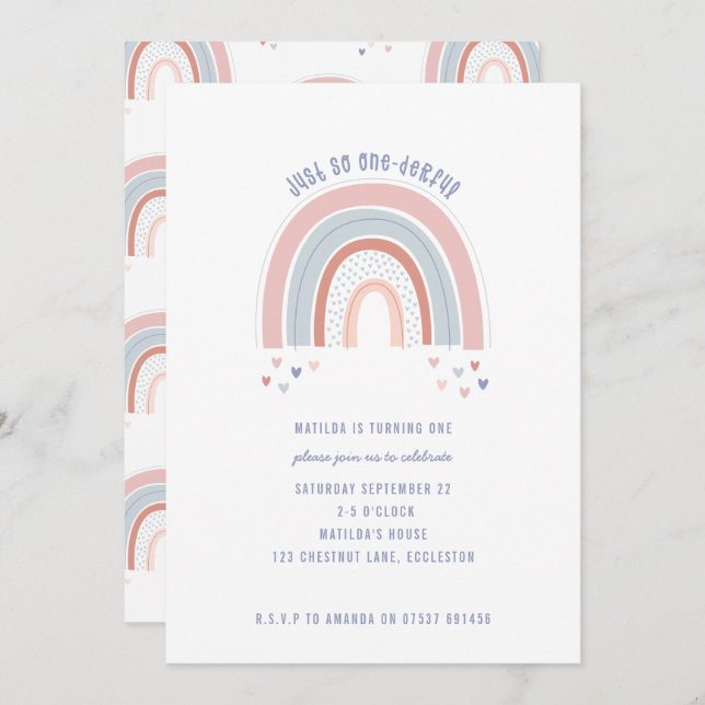Convite para primeiro aniversario Arco-íris e Card (Frente/Verso)