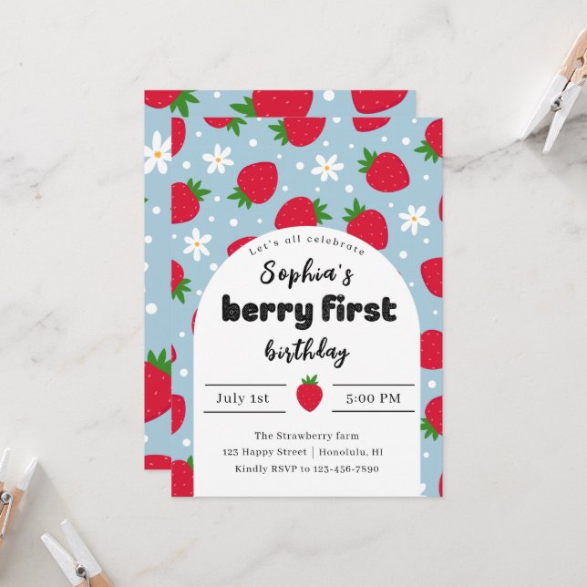 Convite para primeiro aniversario Berry (Frente/Verso In Situ)