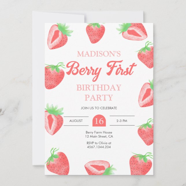 Convite para primeiro aniversario Berry First Stra (Frente)