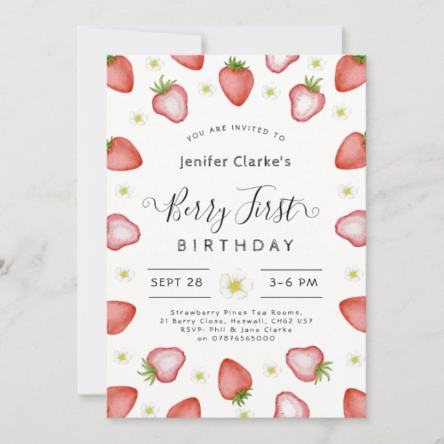 Convite para primeiro aniversario Berry, primeira  (Frente)