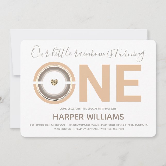 Convite para primeiro aniversario Boho Rainbow (Frente)