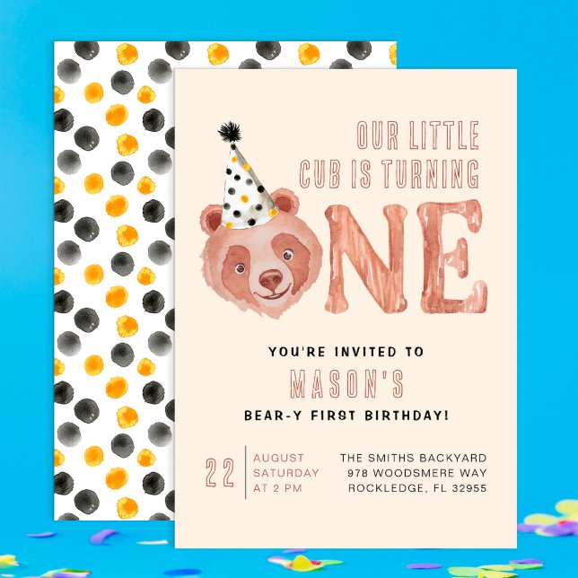 Convite para primeiro aniversario Bonito de Urso - (Little Bear "One" typography Invite )
