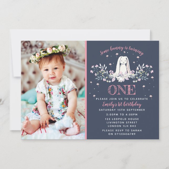 Convite para primeiro aniversario - bunny design (Frente)