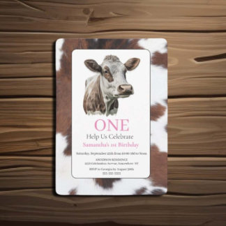 Convite para primeiro aniversario castanho e vaca
