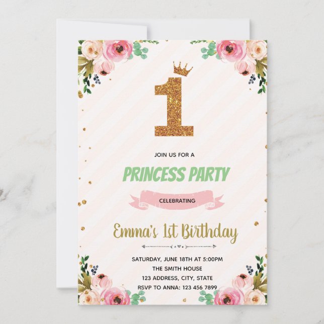 Convite para primeiro aniversario da princesa da c (Frente)