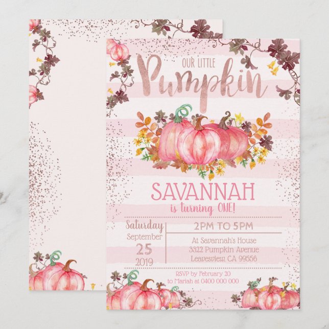 Convite Para primeiro aniversario De Abóbora - Que (Frente/Verso)