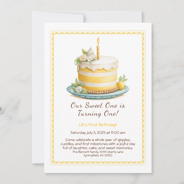 Convite para primeiro aniversario de Aquarela - Am (Frente)