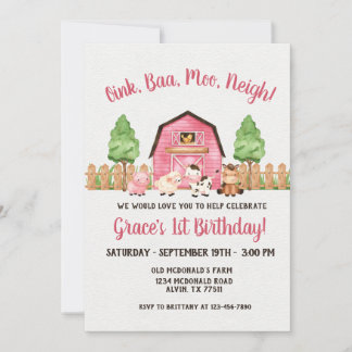 Convite para primeiro aniversario de Barnyard faze