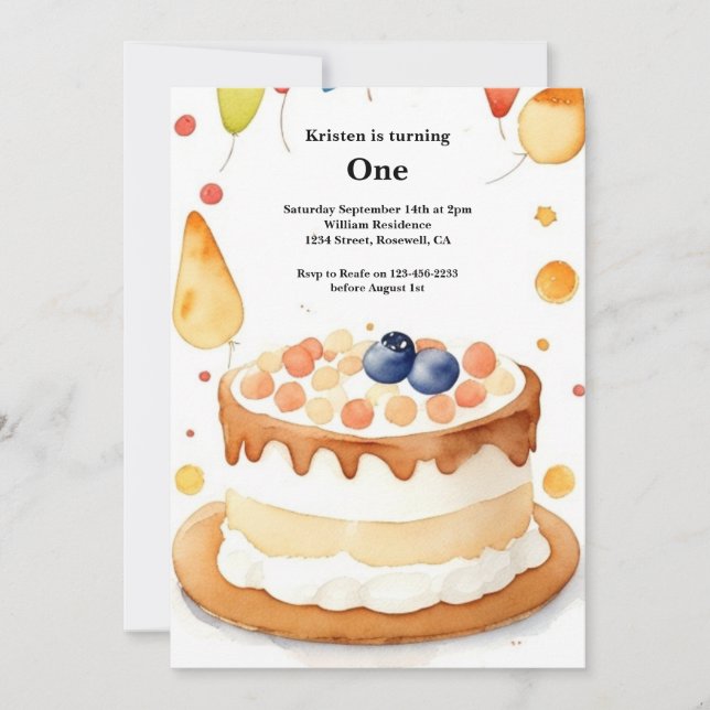 Convite para primeiro aniversario de Bolo de Água  (Frente)