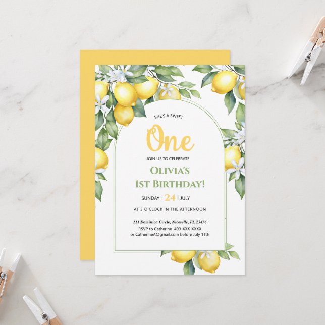 Convite para primeiro aniversario de citrinos limã (Frente/Verso In Situ)