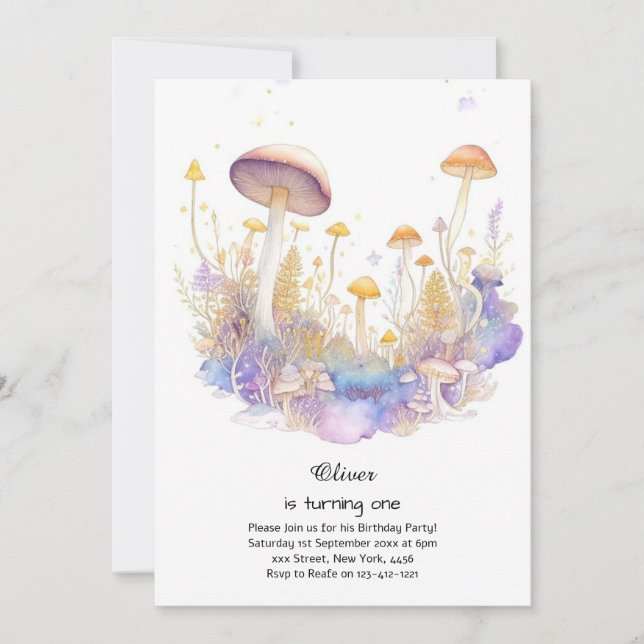 Convite para primeiro aniversario de cogumelo (Frente)