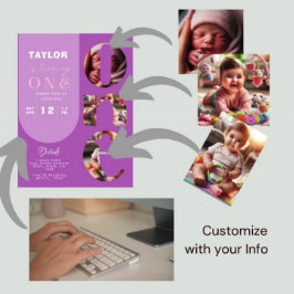 Convite para primeiro aniversario de Colagem de Fo