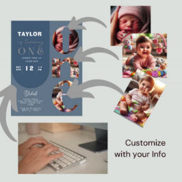 Convite para primeiro aniversario de Colagem de Fo