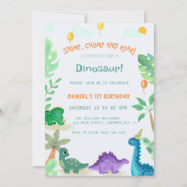Convite para primeiro aniversario de Dinossauro de