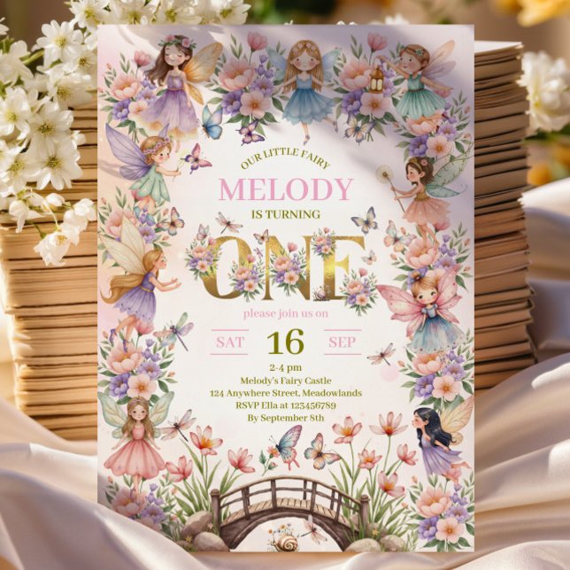 Convite para primeiro aniversario de fadas de trig (Criador carregado)