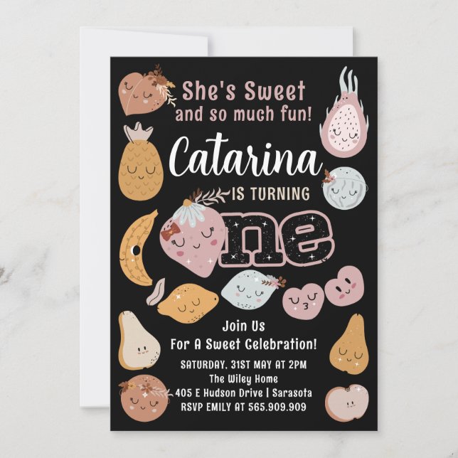 Convite para primeiro aniversario de fruta, Fruta  (Frente)