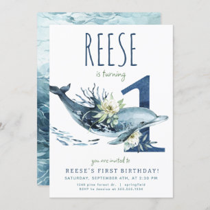 Convite para primeiro aniversario de golfinhos