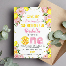 Convite para primeiro aniversario de Lemonada Flor