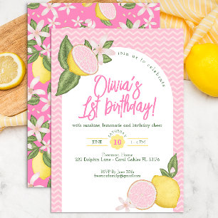 Convite para primeiro aniversario de limonada rosa