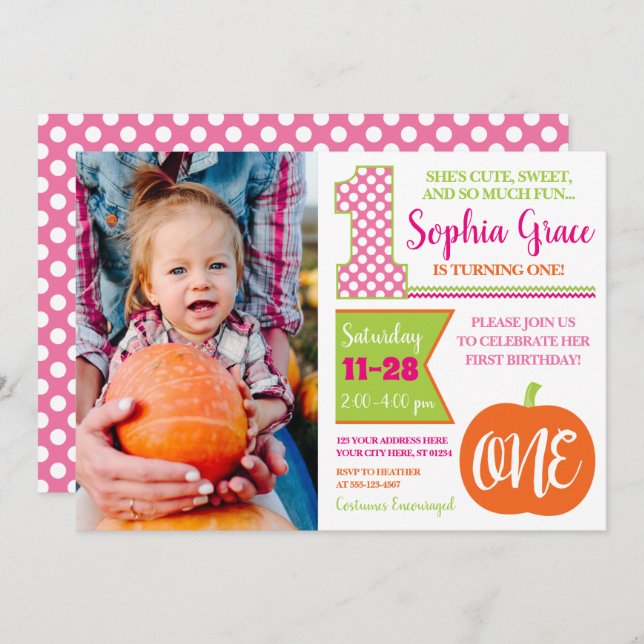 Convite para primeiro aniversario de Pupmkin com F (Frente/Verso)