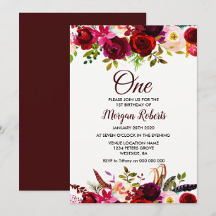 Convite Para primeiro aniversario De Raparigas Flo