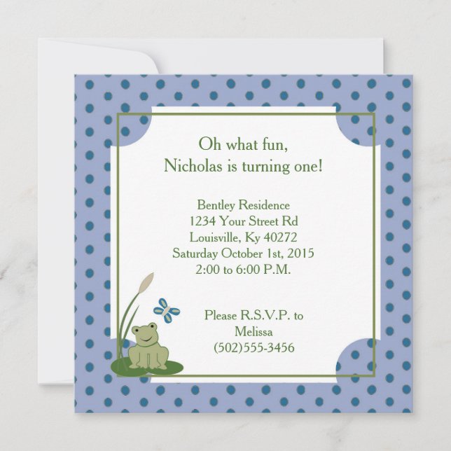 Convite para primeiro aniversario de Sapo Sunny Po (Frente)