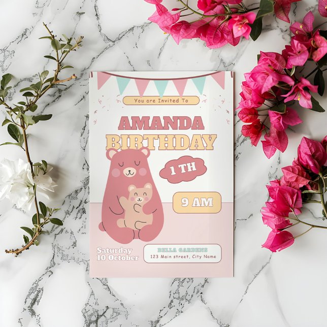 Convite para primeiro aniversario de Urso Bebês Bo (Criador carregado)