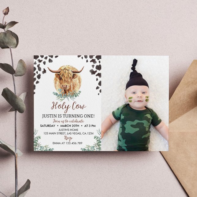 Convite para primeiro aniversario de Vaca Highland (Criador carregado)