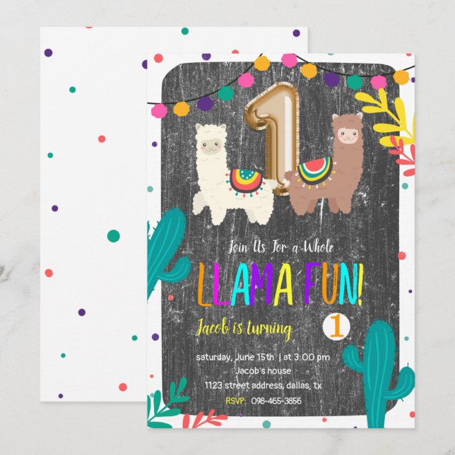 Convite para primeiro aniversario Diário Cactus Ll (Frente/Verso)