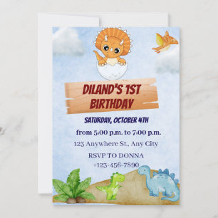 Convite para primeiro aniversario Dinossauro Um Me