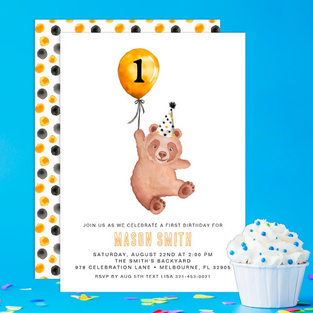 Convite Para primeiro aniversario Do Urso De Madei (Beary Cute Birthday Invite)