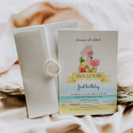 Convite para primeiro aniversario Flamingo Summer 