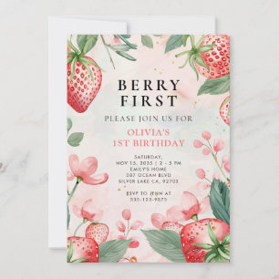 Convite para primeiro aniversario Floral Berry Fir