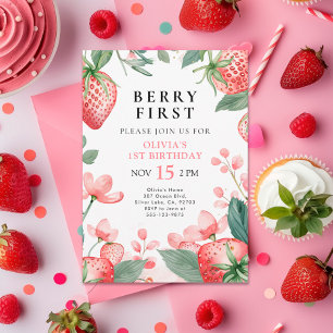 Convite para primeiro aniversario Floral Berry Fir