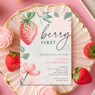 Convite para primeiro aniversario Floral Berry Fir
