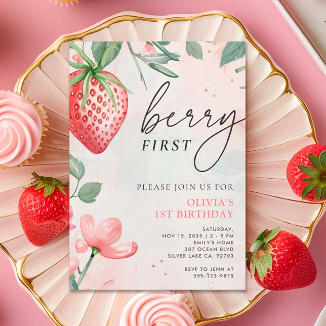 Convite para primeiro aniversario Floral Berry Fir (Criador carregado)