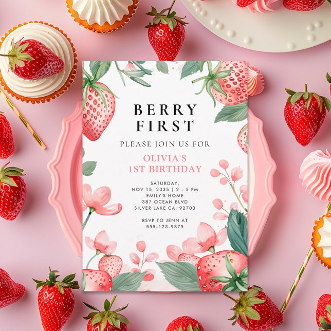 Convite para primeiro aniversario Floral Berry Fir (Criador carregado)