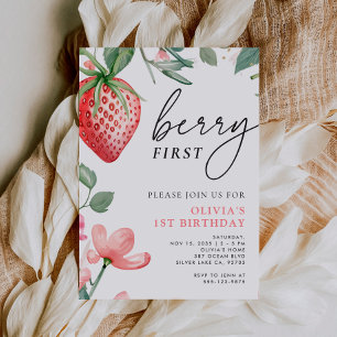 Convite para primeiro aniversario Floral Berry Fir