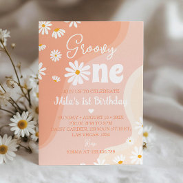 Convite para primeiro aniversario Groovy One Daisy