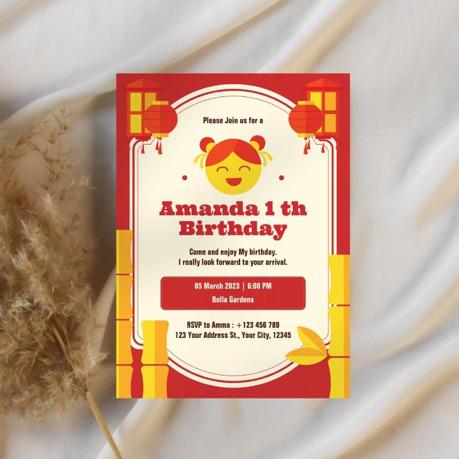 Convite para primeiro aniversario Lanterna Asiátic (Criador carregado)