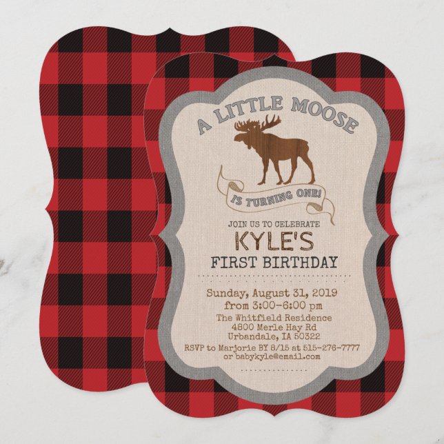 Convite para primeiro aniversario Moose Boy (Frente/Verso)