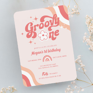 Convite para primeiro aniversario Retro Groovy One