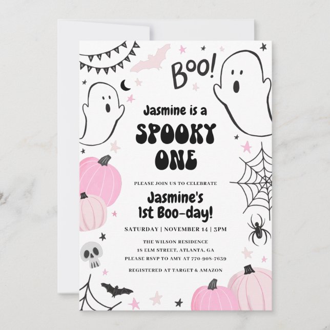 Convite para primeiro aniversario Rosa de Hallowee (Frente)